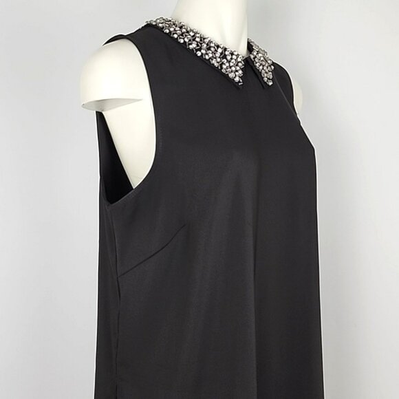 Wallis Women's Black Sleeveless Tunic Top Beaded Collar Applique Slits Size 10 - Picture 4 of 12